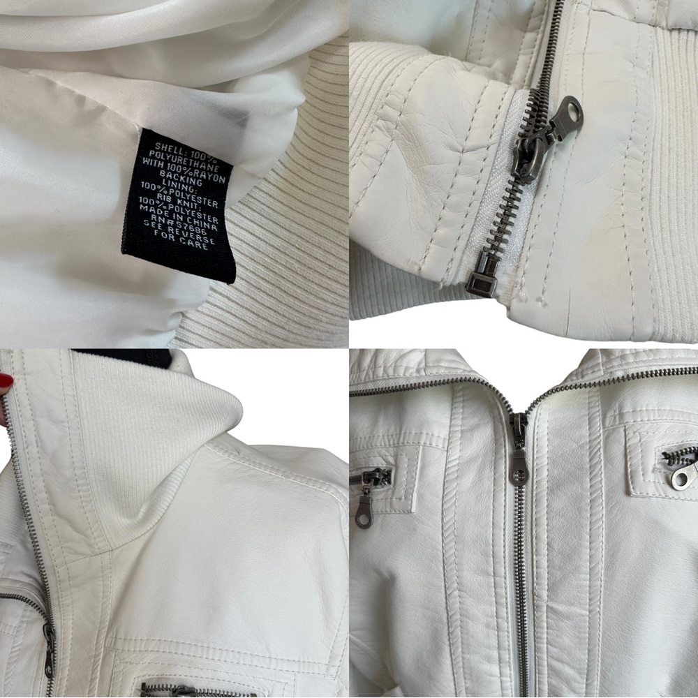 Louis Paris White Faux Leather Zip Up Bomber Jacket Size 2X - Picture 10 of 17